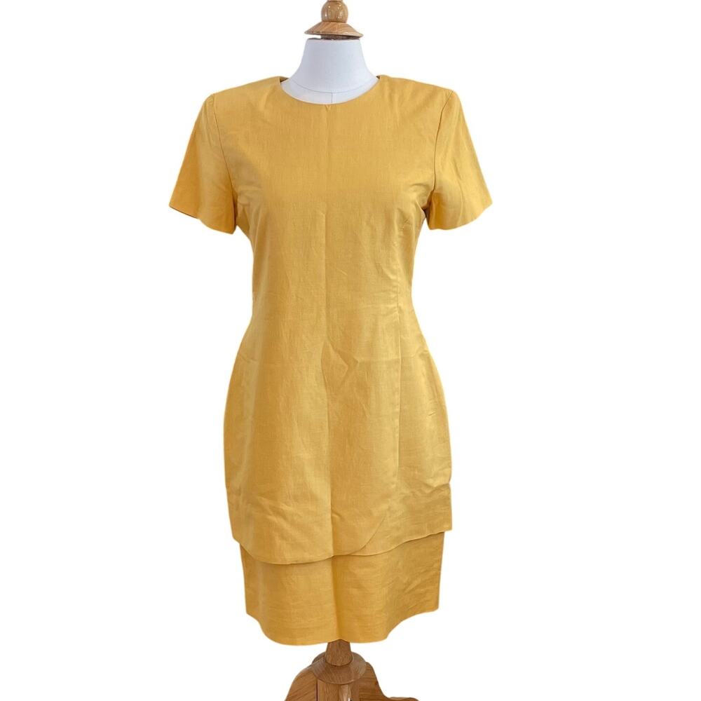 Vintage Gigi by Gillian Yellow Linen Blend Layered Sheath Dress, Mod, Size 10